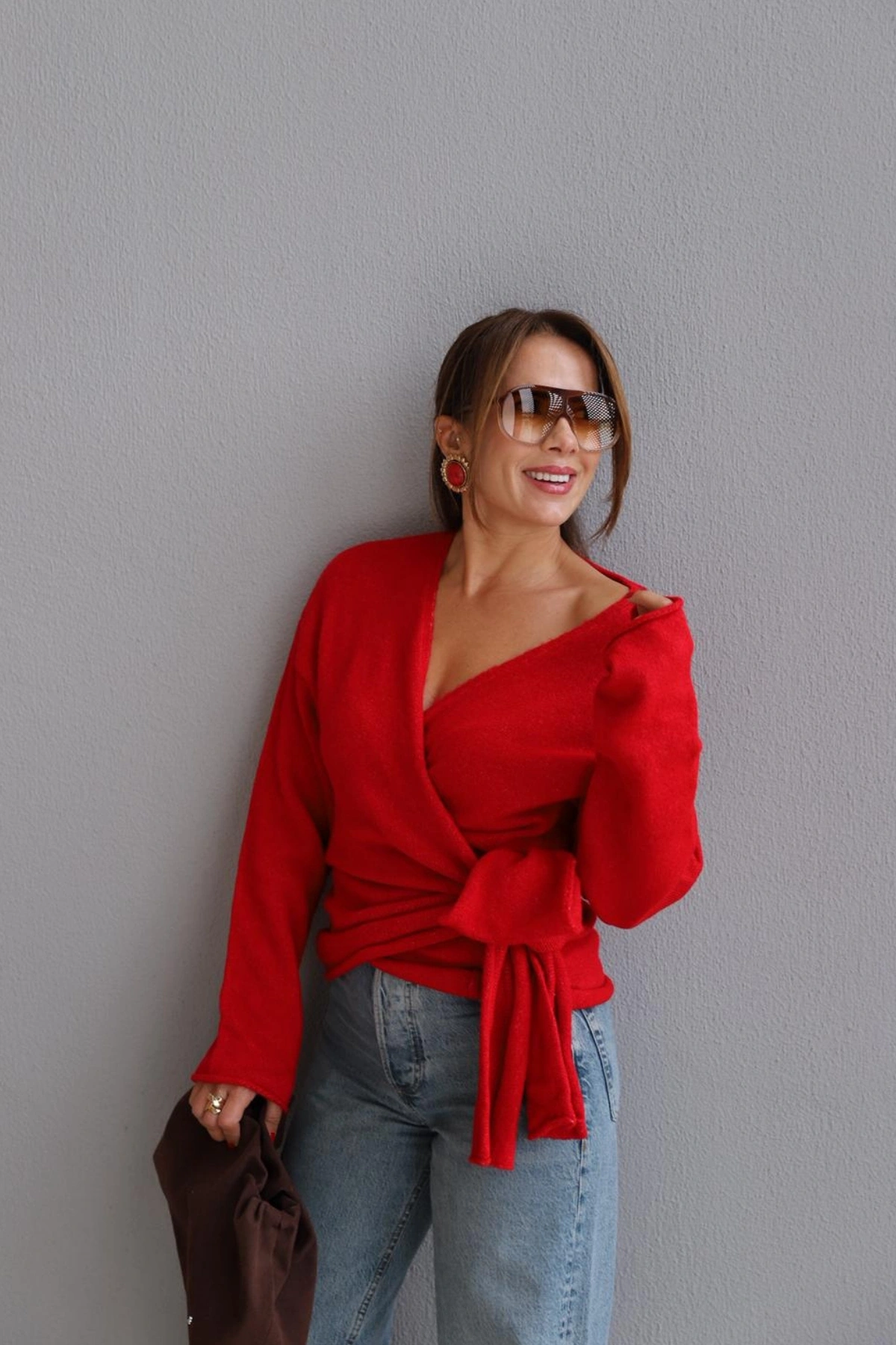 KIRMIZI Bağlamalı Kazak