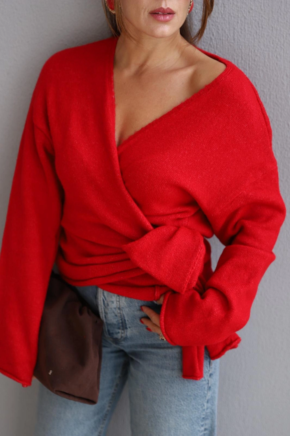 KIRMIZI Bağlamalı Kazak