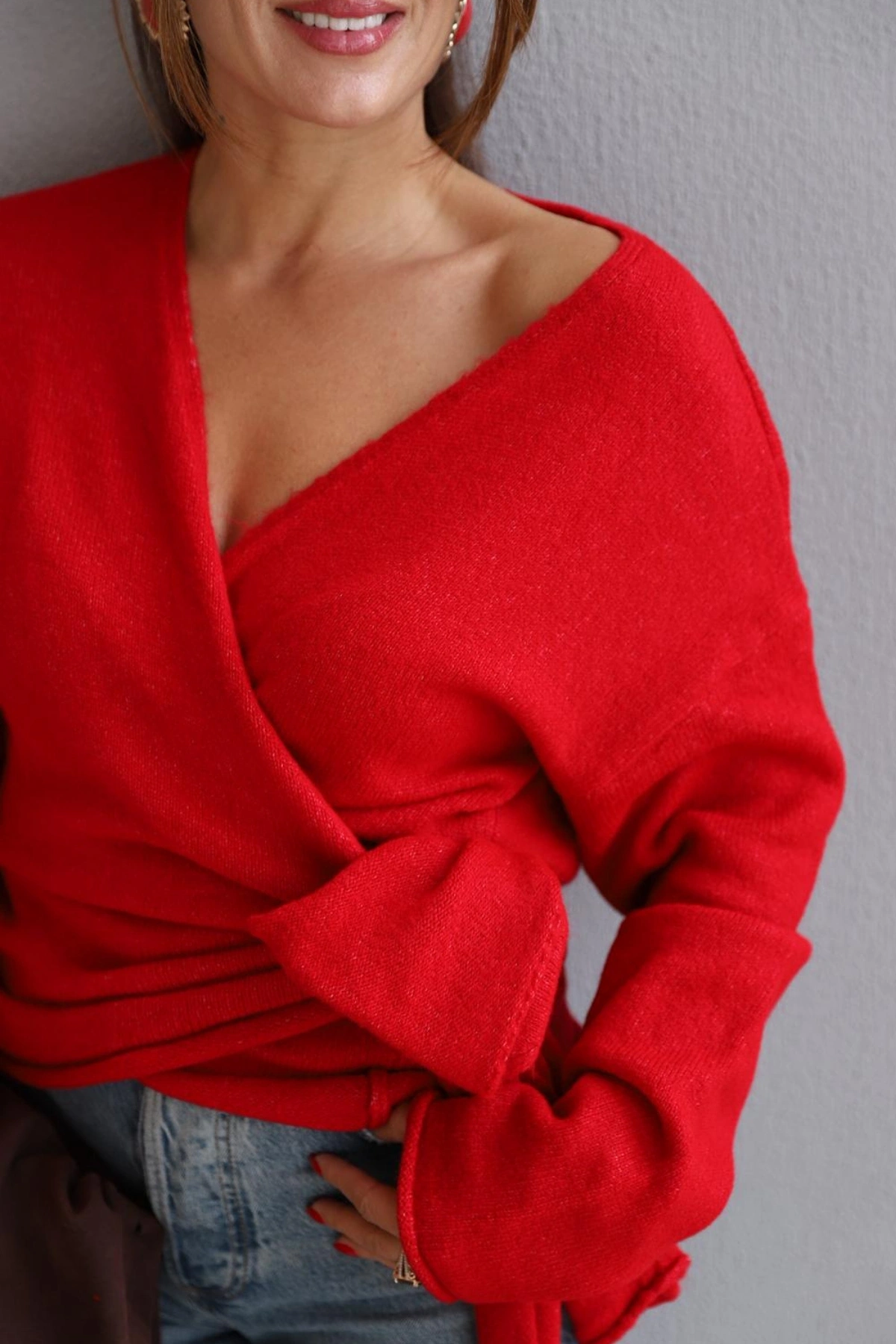 KIRMIZI Bağlamalı Kazak