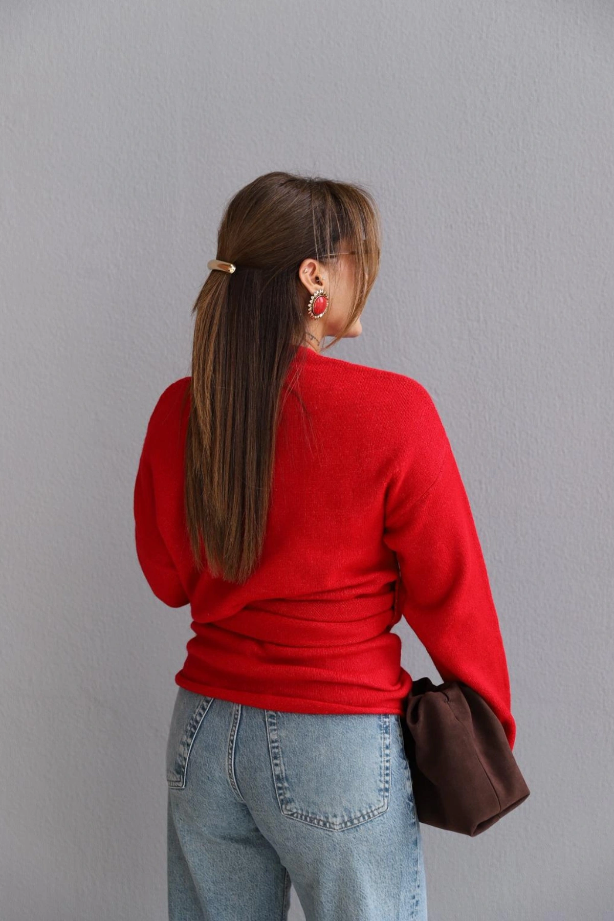 KIRMIZI Bağlamalı Kazak