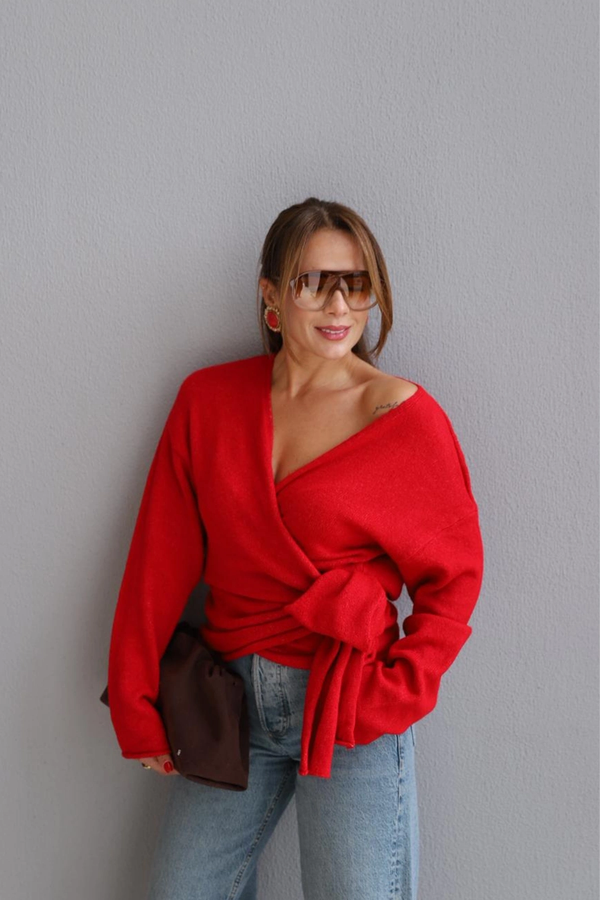 KIRMIZI Bağlamalı Kazak