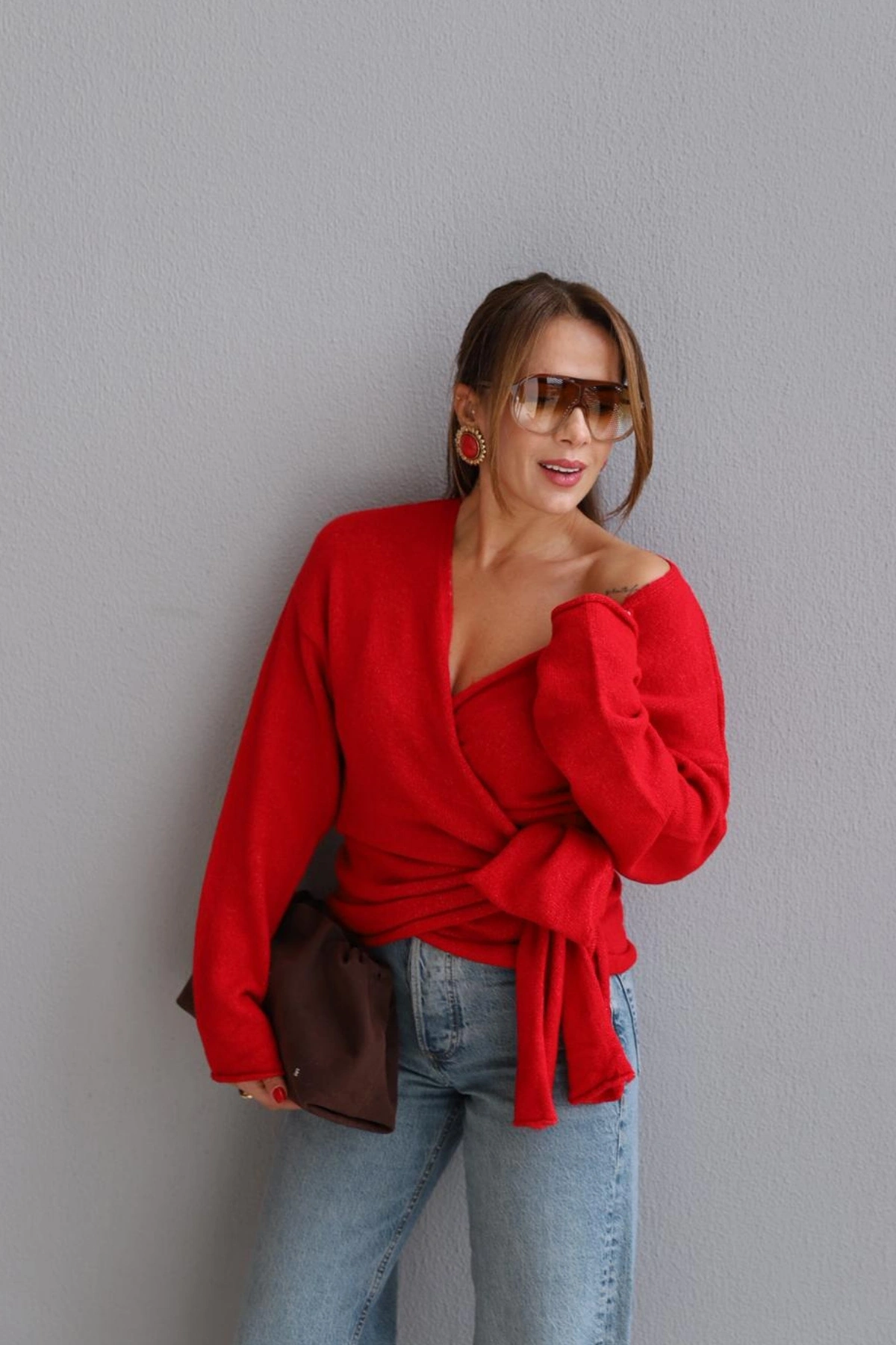 KIRMIZI Bağlamalı Kazak