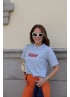 Çizgili Yazı Baskı Detay Crop Tshirt