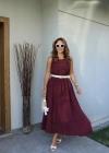 Bordo Bluz Etek Takım
