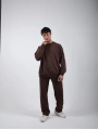 Comfort Basic Sweatshırt Baggy Eşofman Takım Kahve