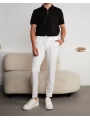Jogger Doğal Doku Klasik Pantolon Beyaz