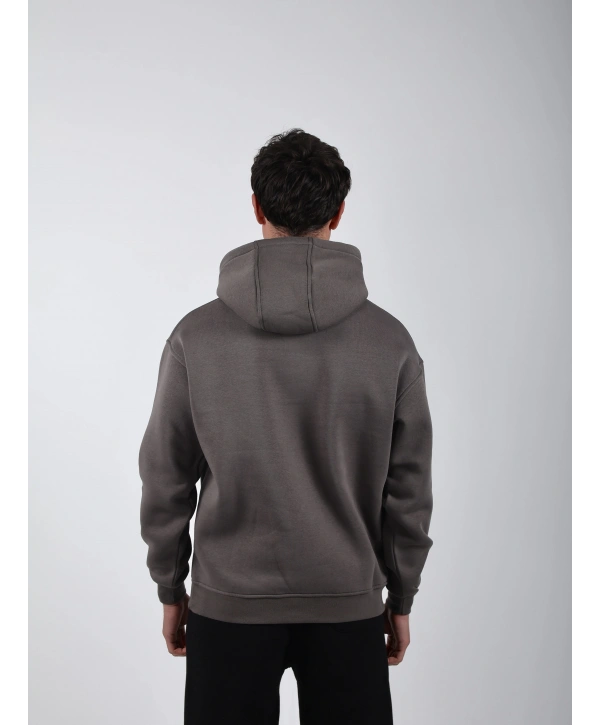 Basic Polarlı Kapşonlu Hoodie (Sweatshirt) Antrasit