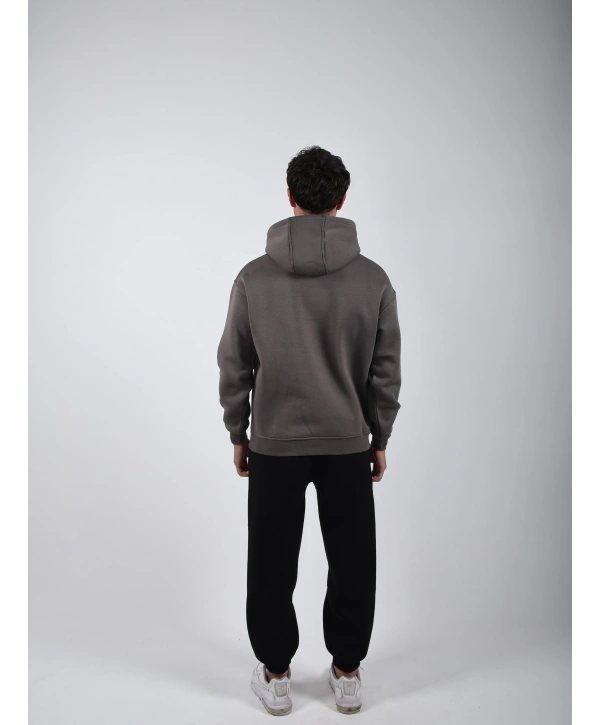 Basic Polarlı Kapşonlu Hoodie (Sweatshirt) Antrasit