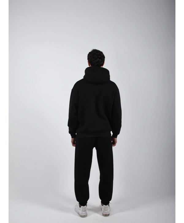 Basic Polarlı Kapşonlu Hoodie (Sweatshirt) Siyah