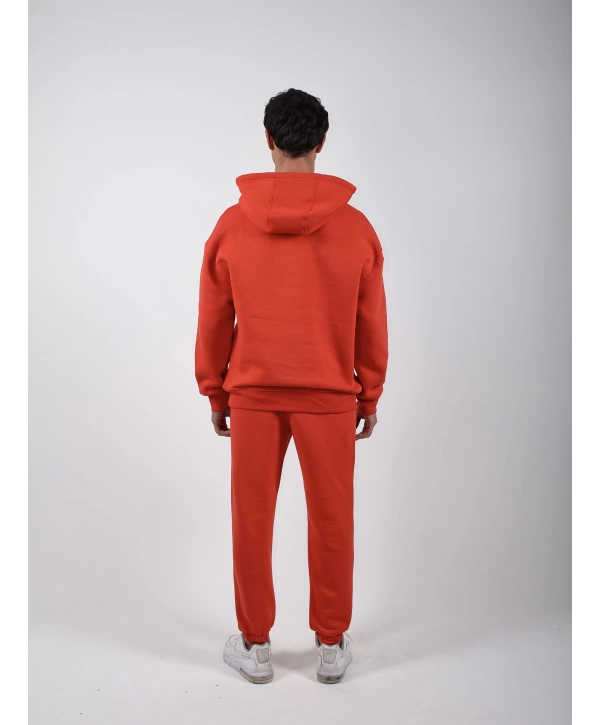 Basic Polarlı Kapşonlu Hoodie (Sweatshirt) Turuncu