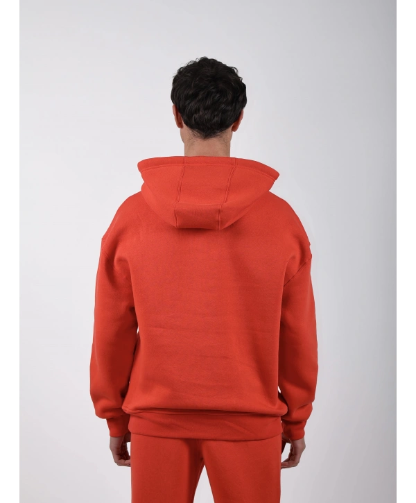 Basic Polarlı Kapşonlu Hoodie (Sweatshirt) Turuncu