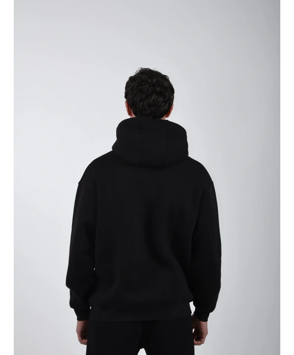 Basic Polarlı Kapşonlu Hoodie (Sweatshirt) Siyah