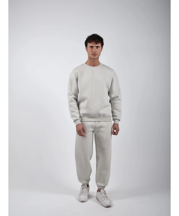 Basic Polarlı Sweatshirt Açık Gri