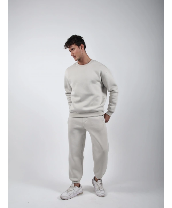 Basic Polarlı Sweatshirt Açık Gri