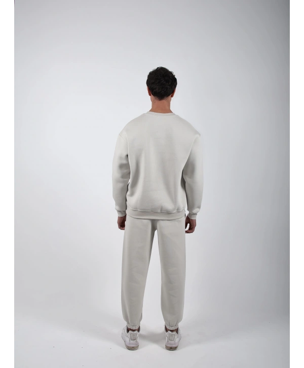 Basic Polarlı Sweatshirt Açık Gri