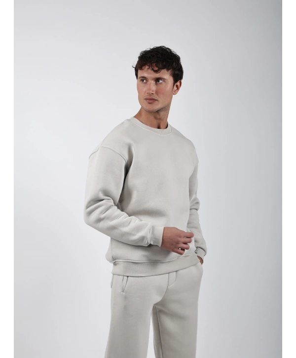 Basic Polarlı Sweatshirt Açık Gri