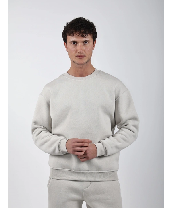 Basic Polarlı Sweatshirt Açık Gri