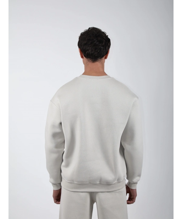 Basic Polarlı Sweatshirt Açık Gri