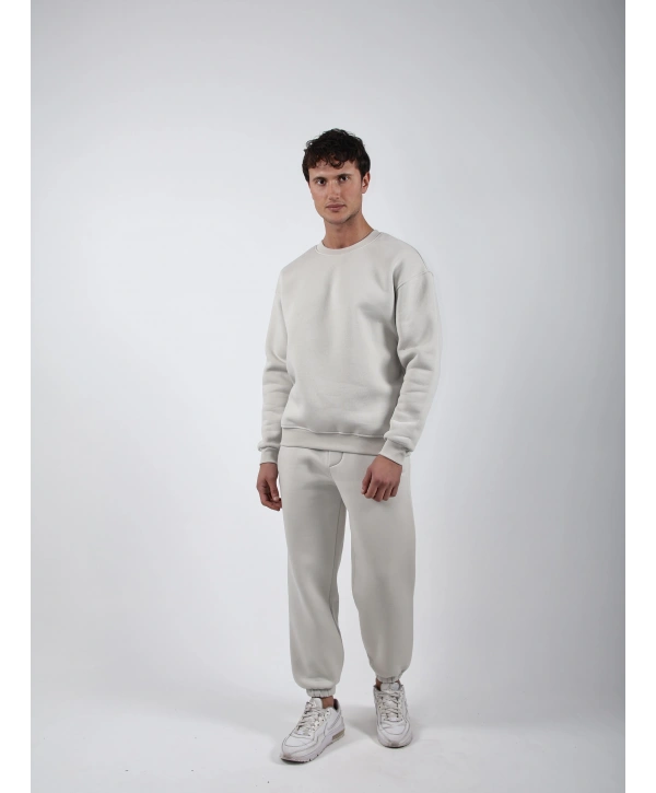 Basic Polarlı Sweatshirt Açık Gri