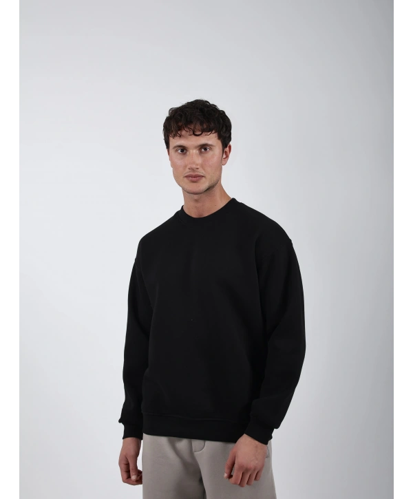 Basic Polarlı Sweatshirt Siyah