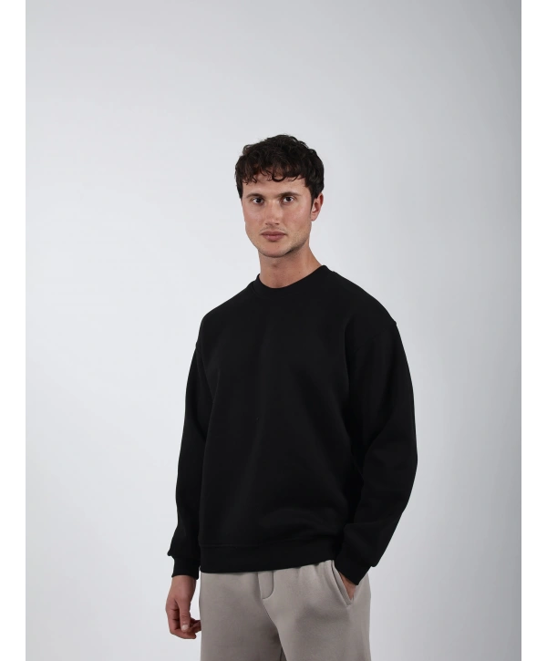 Basic Polarlı Sweatshirt Siyah