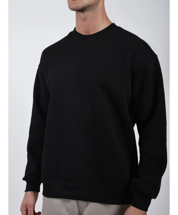 Basic Polarlı Sweatshirt Siyah