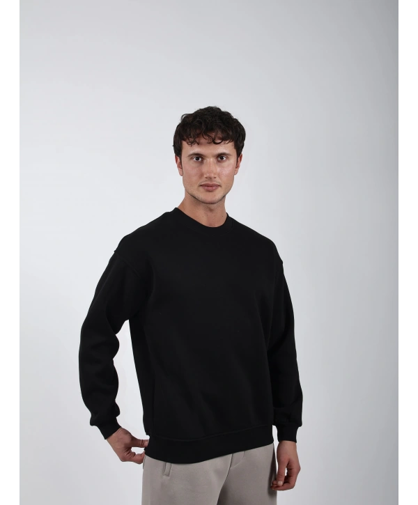 Basic Polarlı Sweatshirt Siyah