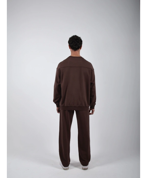 Comfort Basic Sweatshırt Baggy Eşofman Takım Kahve