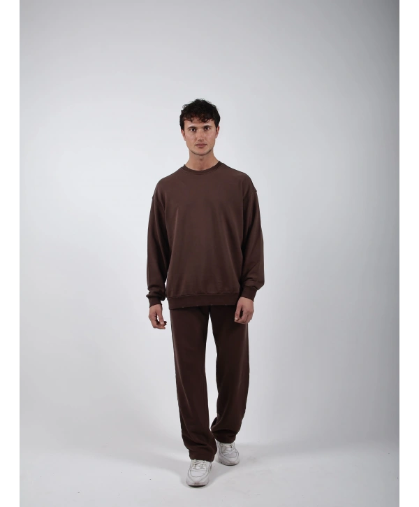 Comfort Basic Sweatshırt Baggy Eşofman Takım Kahve