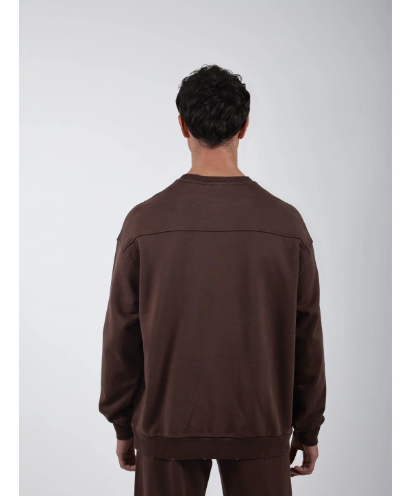 Comfort Basic Sweatshırt Baggy Eşofman Takım Kahve