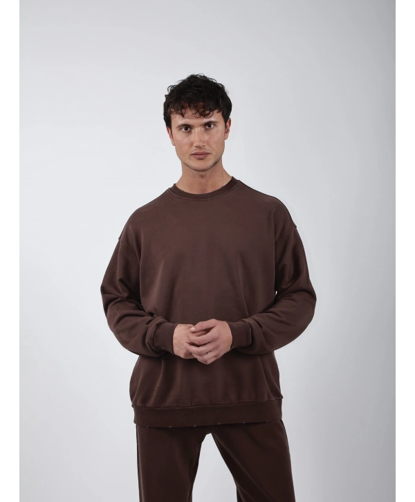 Comfort Basic Sweatshırt Baggy Eşofman Takım Kahve