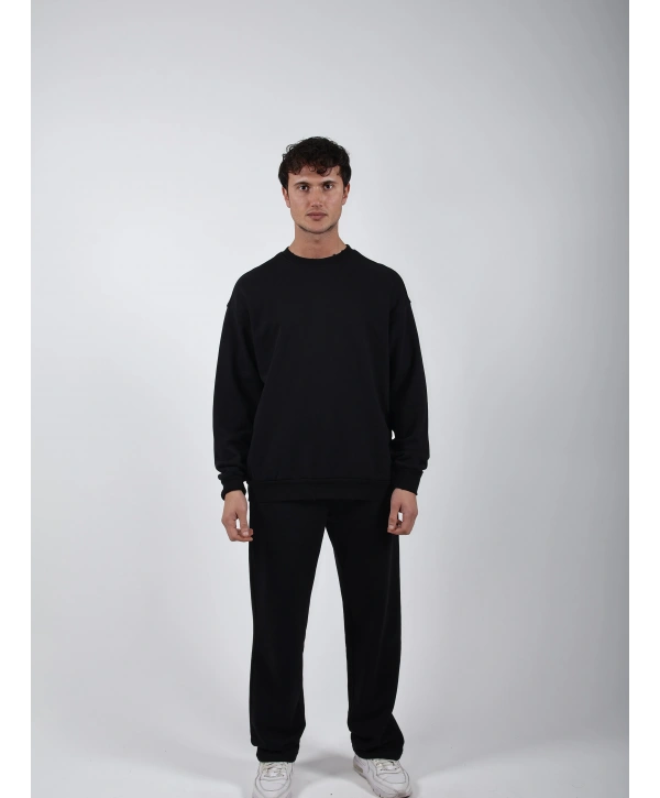 Comfort Basic Sweatshırt Baggy Eşofman Takım Siyah