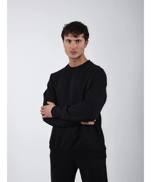 Comfort Basic Sweatshırt Baggy Eşofman Takım Siyah