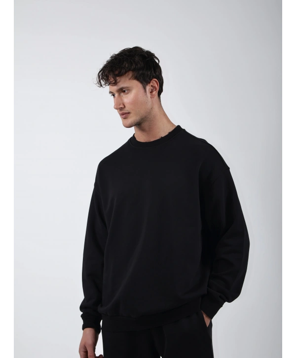 Comfort Basic Sweatshırt Baggy Eşofman Takım Siyah