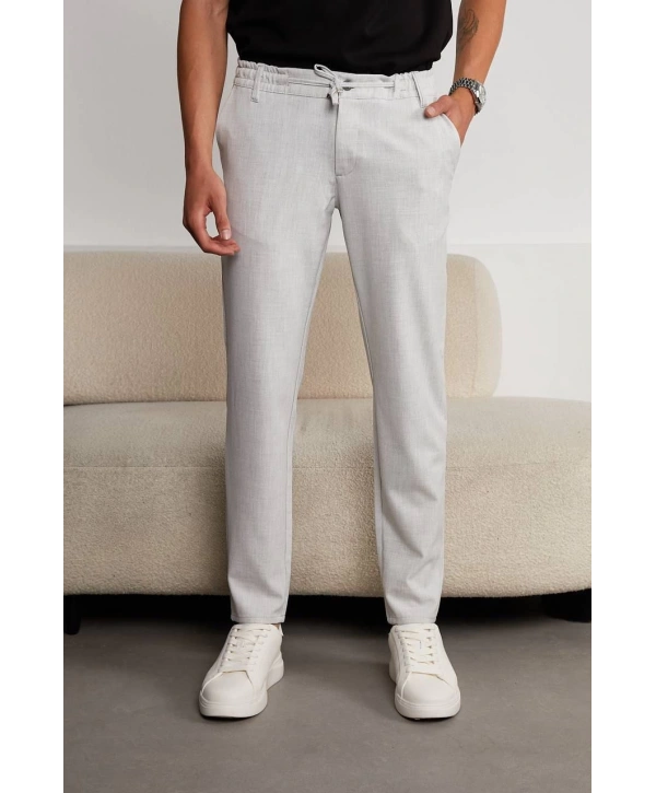 Jogger Doğal Doku Klasik Pantolon Açık Gri