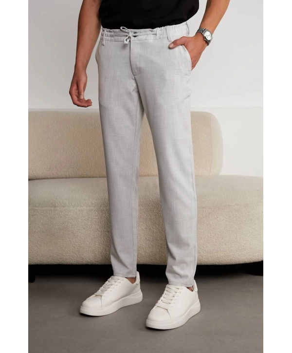 Jogger Doğal Doku Klasik Pantolon Açık Gri
