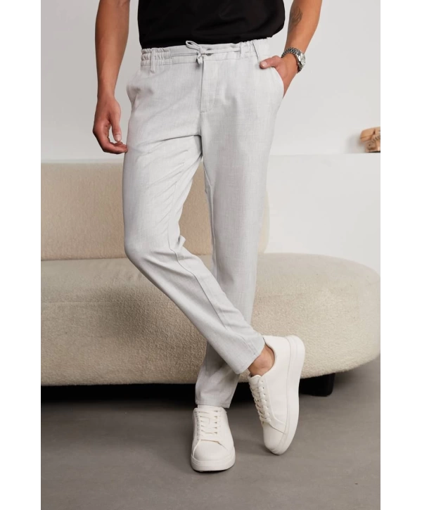 Jogger Doğal Doku Klasik Pantolon Açık Gri