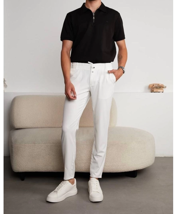 Jogger Doğal Doku Klasik Pantolon Beyaz