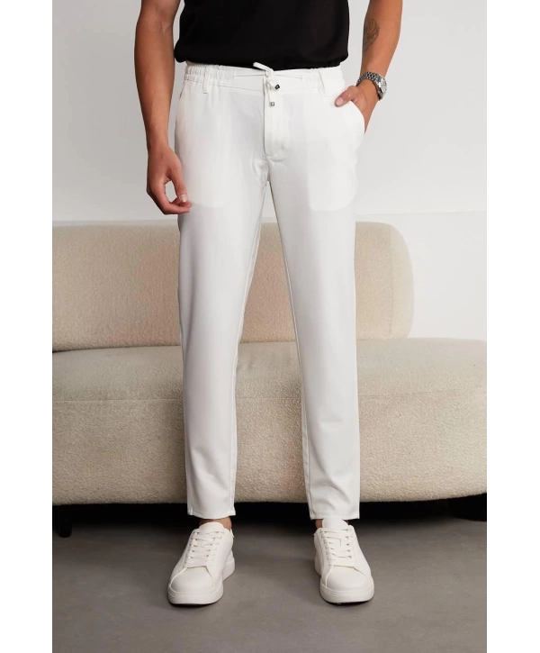 Jogger Doğal Doku Klasik Pantolon Beyaz