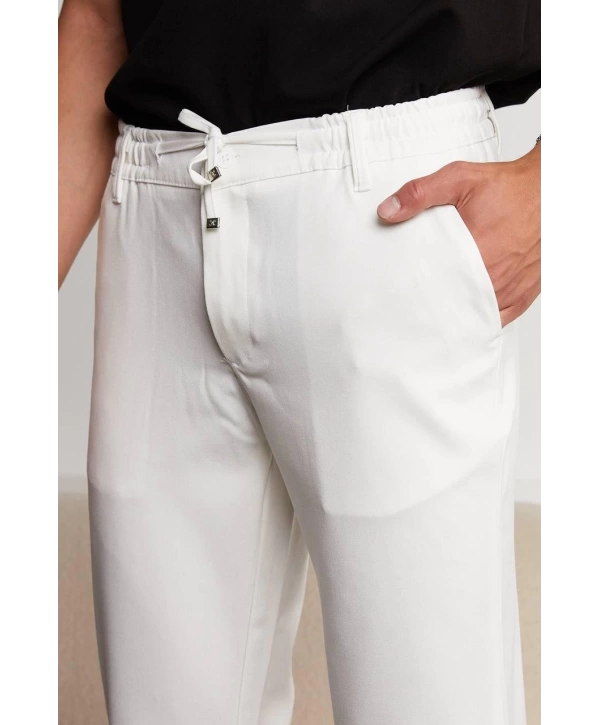 Jogger Doğal Doku Klasik Pantolon Beyaz