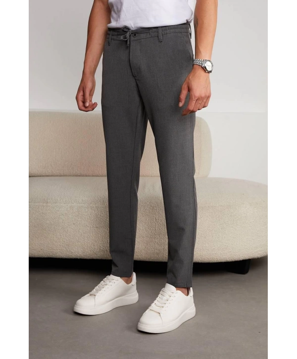 Jogger Doğal Doku Klasik Pantolon Koyu Gri