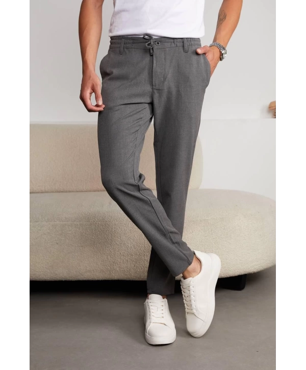 Jogger Doğal Doku Klasik Pantolon Koyu Gri
