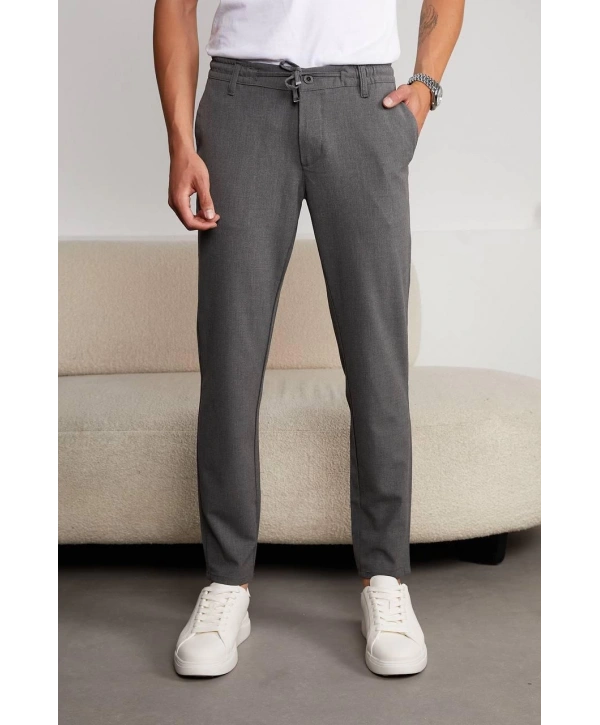 Jogger Doğal Doku Klasik Pantolon Koyu Gri