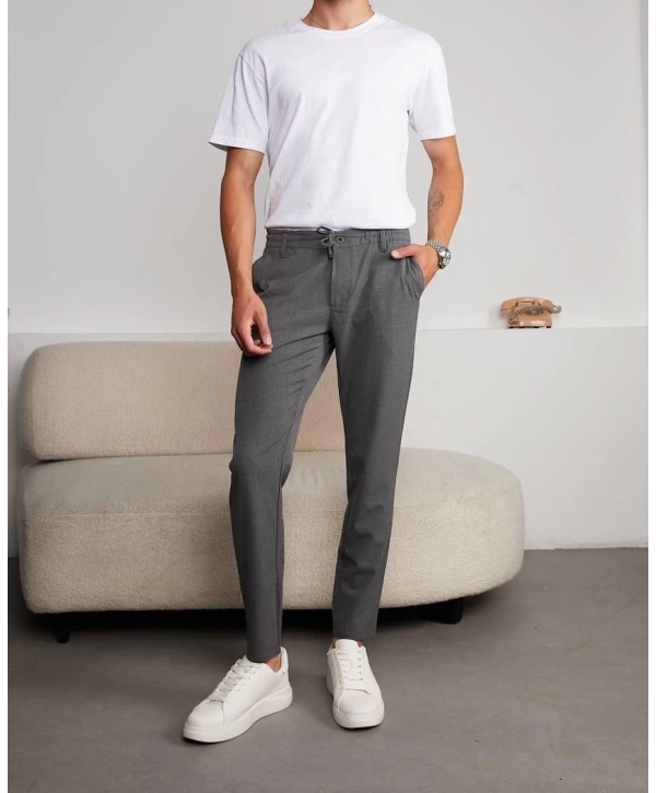Jogger Doğal Doku Klasik Pantolon Koyu Gri