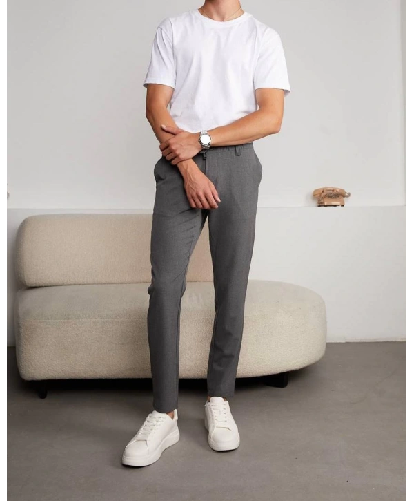 Jogger Doğal Doku Klasik Pantolon Koyu Gri