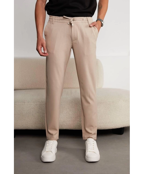Jogger Doğal Doku Klasik Pantolon Kum