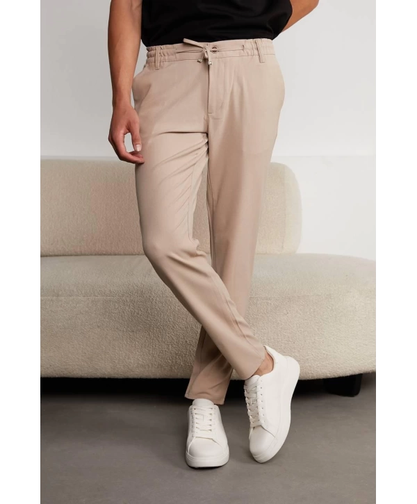 Jogger Doğal Doku Klasik Pantolon Kum