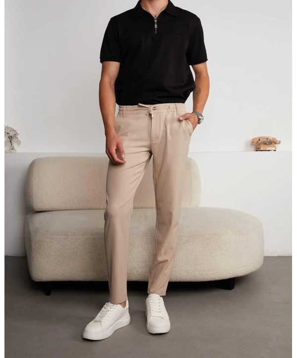 Jogger Doğal Doku Klasik Pantolon Kum