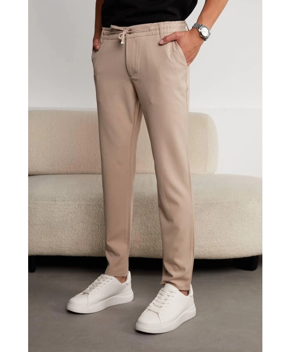 Jogger Doğal Doku Klasik Pantolon Kum