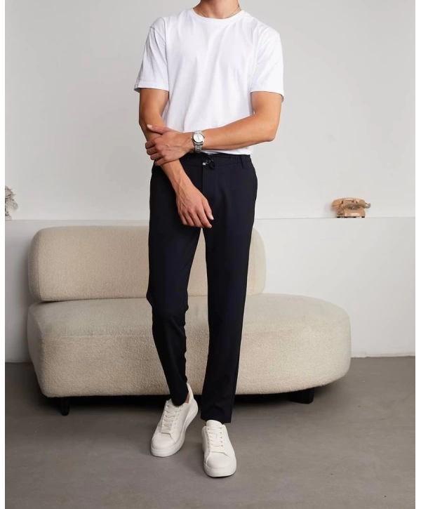 Jogger Doğal Doku Klasik Pantolon Lacivert